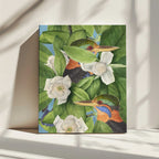 Tropical Kingfishers Magnolias, arte de Marja van den Hurk impreso en canvas