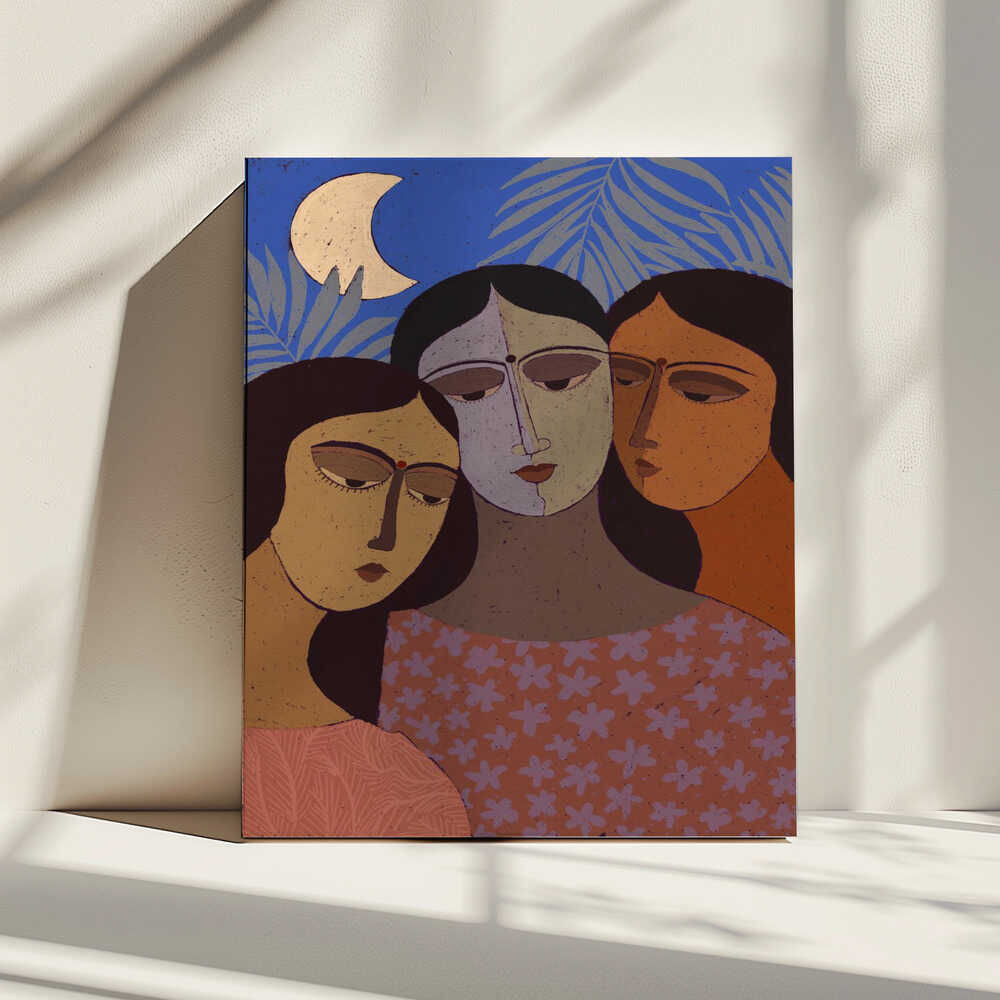 Three Women Under Moon, arte de Treechild impreso en canvas