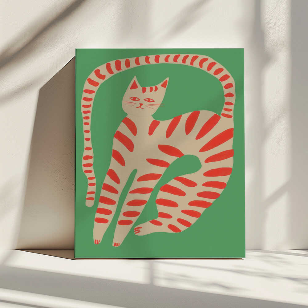 Striped Cat Stretching, arte de The Art Concept impreso en canvas