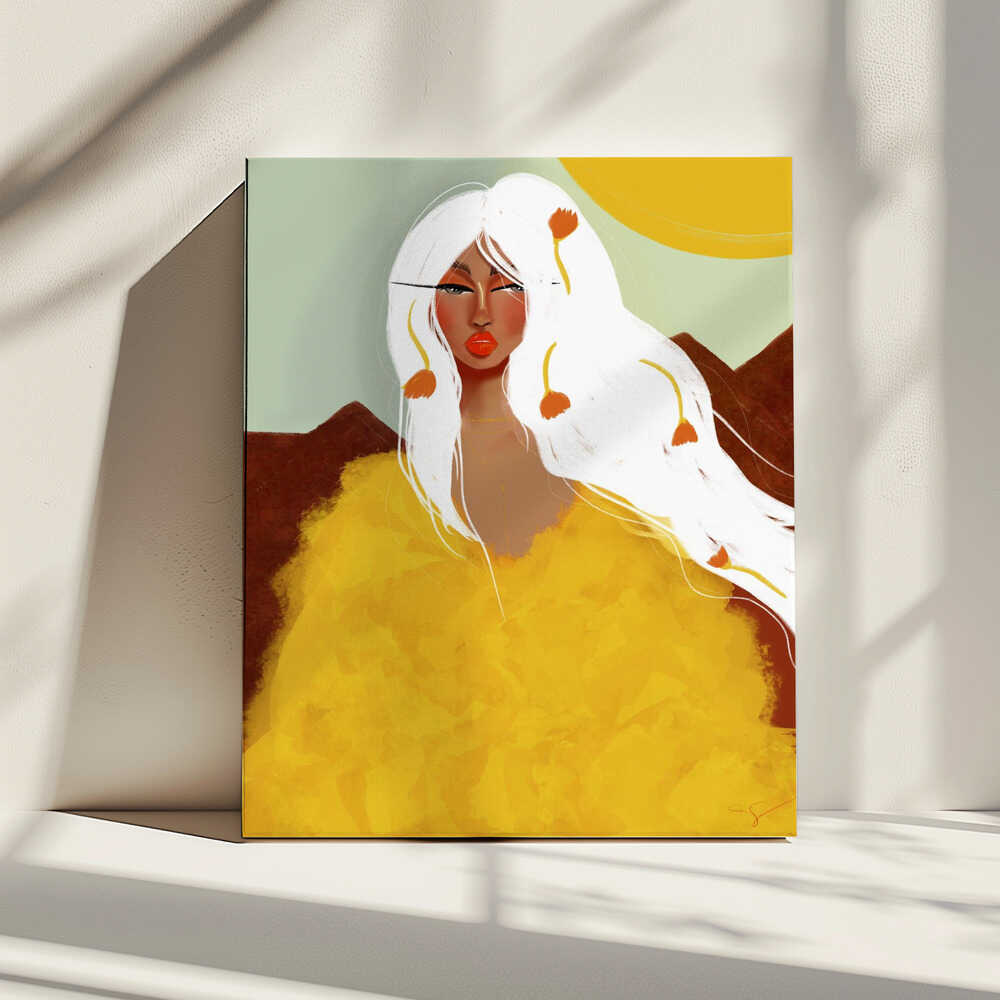 Golden Woman White Hair, arte de Amy Straley impreso en canvas