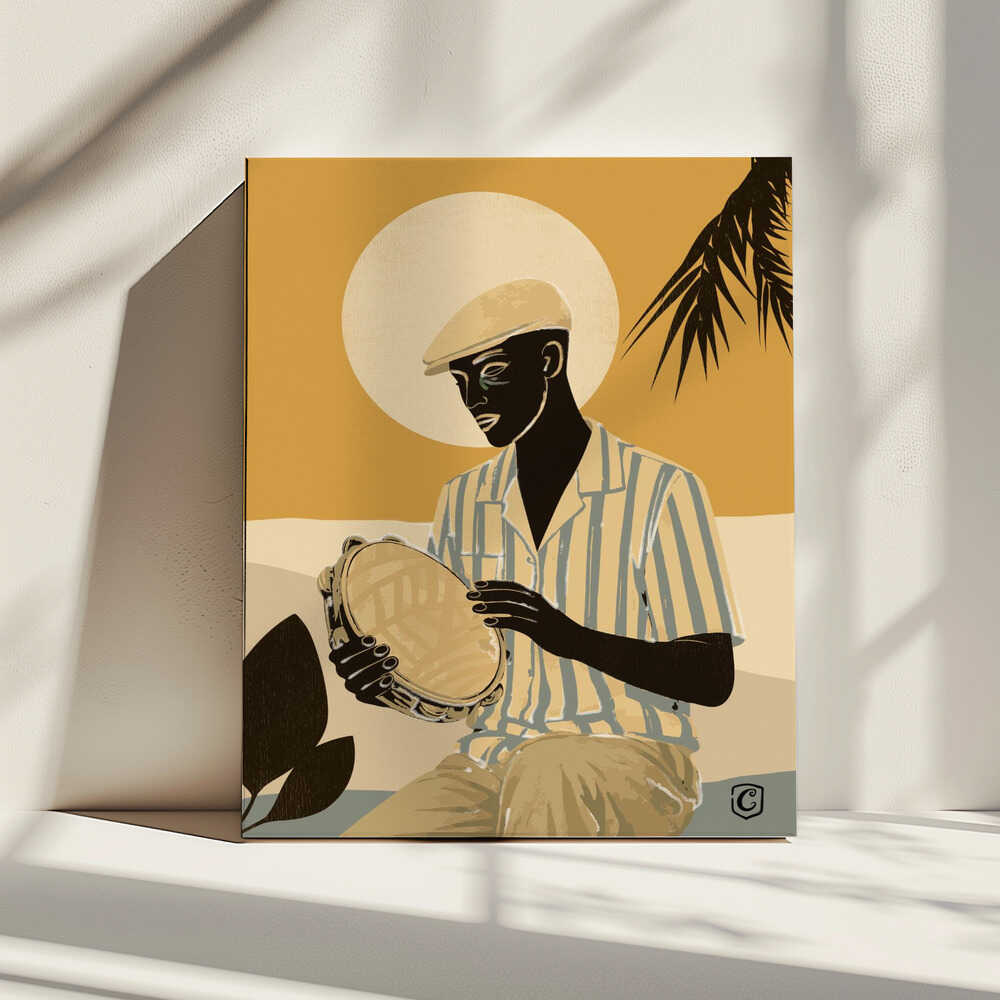 Tropical Tambourine Player, arte de Cannavaro impreso en canvas