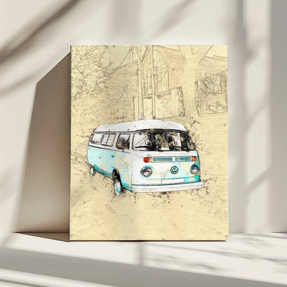 Vintage Camper Van Sketch, arte de Lembayung senja studio [Vintage Poster] impreso en canvas