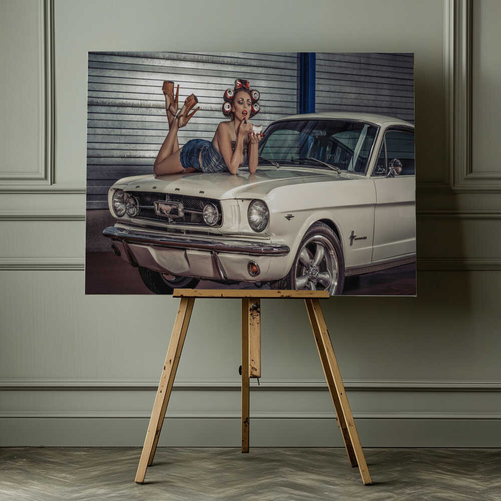 Retro Pinup Classic Car, arte de gNo impreso en canvas