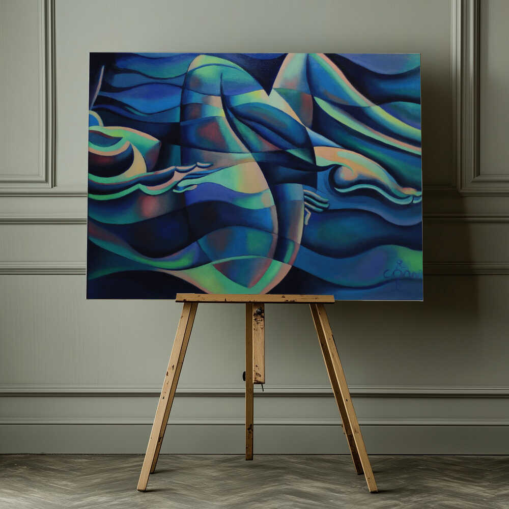 Flowing Blue Figures, arte de Corné Akkers impreso en canvas