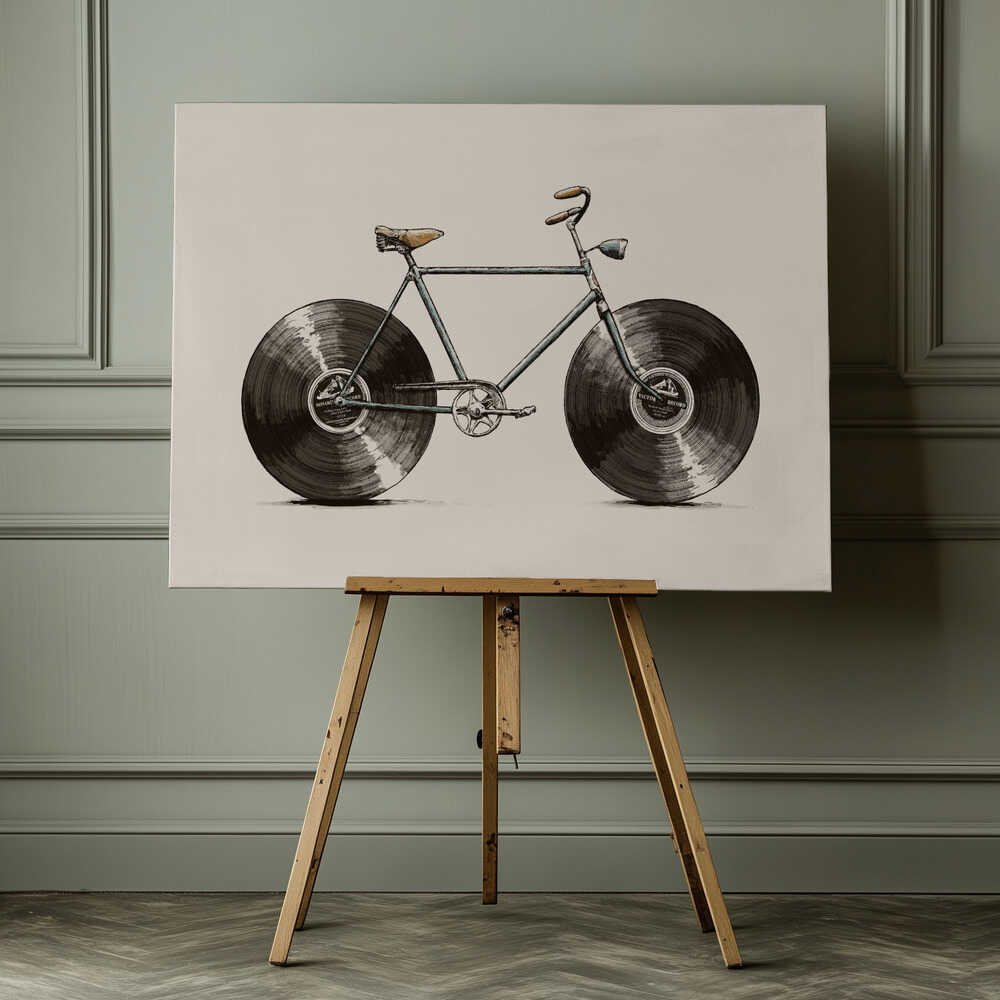 Vintage Vinyl Bicycle, arte de Florent Bodart impreso en canvas