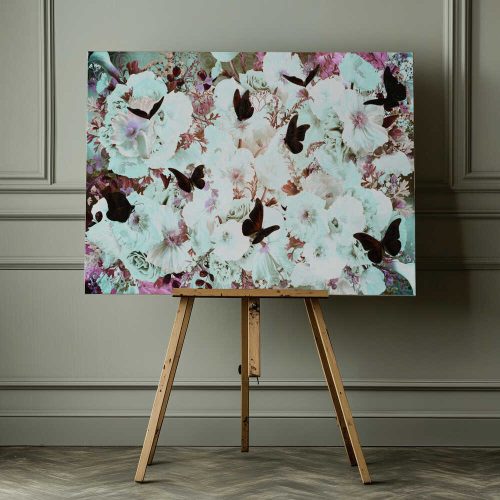 White Blooms And Butterflies, arte de Sue Skellern impreso en canvas