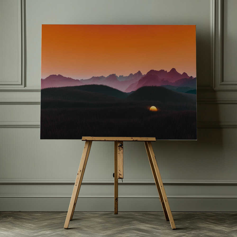 Orange Mountain Sunset, arte de Javier Pardina impreso en canvas