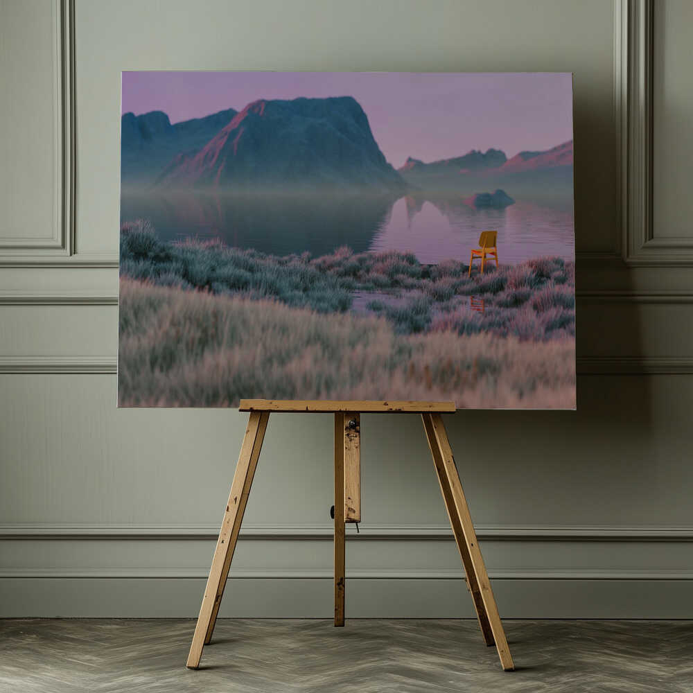 Yellow Chair Lakeside View, arte de Javier Pardina impreso en canvas