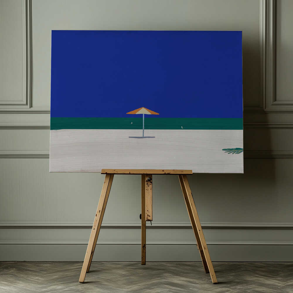 Serene Beach Umbrella, arte de Little Dean impreso en canvas