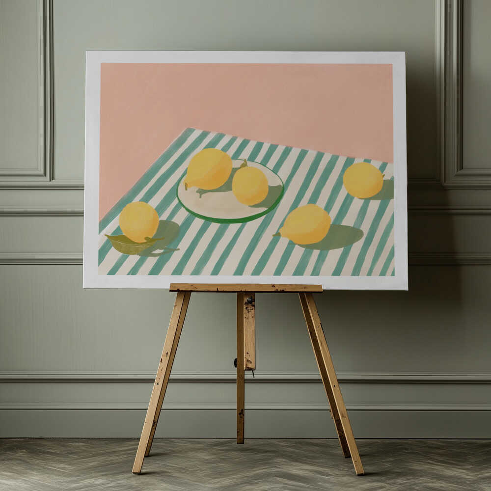 Lemons and stripes, arte de Jenny Liz Rome impreso en canvas