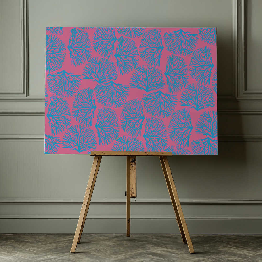 Pink Blue Coral Pattern, arte de Sue Skellern impreso en canvas