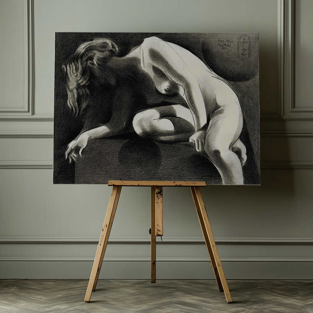 Pensive Nude in Shadow, arte de Corné Akkers impreso en canvas