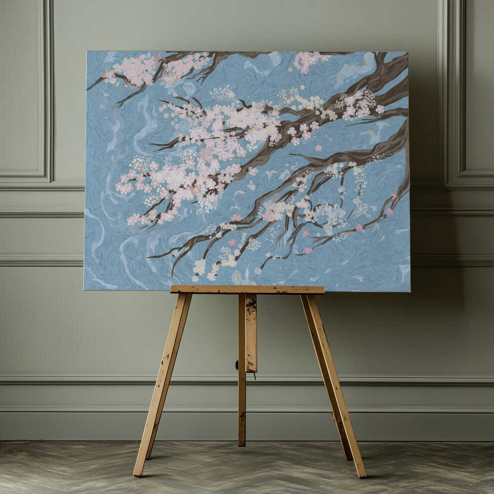 Spring Cherry Blossoms Blue, arte de Josie George impreso en canvas