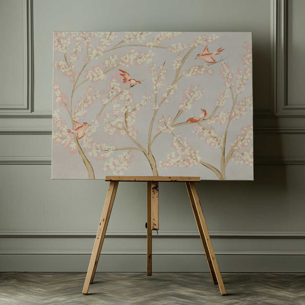 Pink Birds Spring Blossoms, arte de Nikita Jariwala impreso en canvas