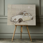 Moonlit Classic Car Sketch, arte de Lembayung senja studio [Vintage Poster] impreso en canvas