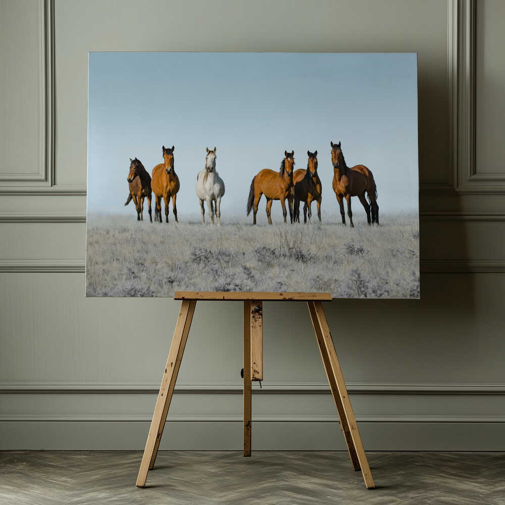 Wild Horses on Prairie, arte de Linda Louw impreso en canvas