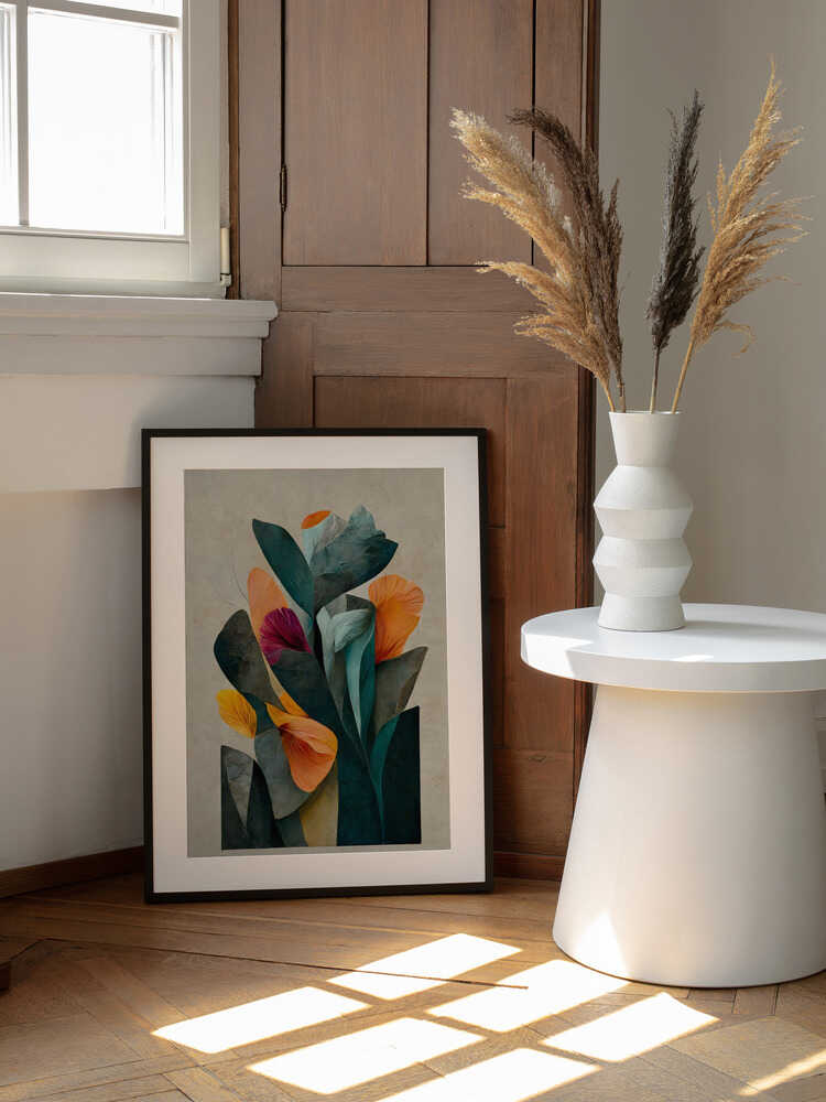 Petals in Harmony, arte de Treechild enmarcado en una pared