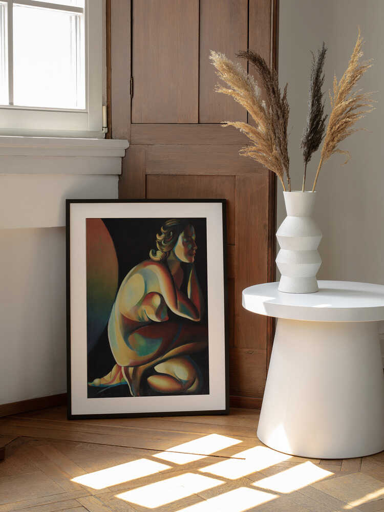 Vibrant Nude Figure, arte de Corné Akkers enmarcado en una pared