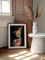 Dynamic Colorful Nude, arte de Corné Akkers enmarcado en una pared