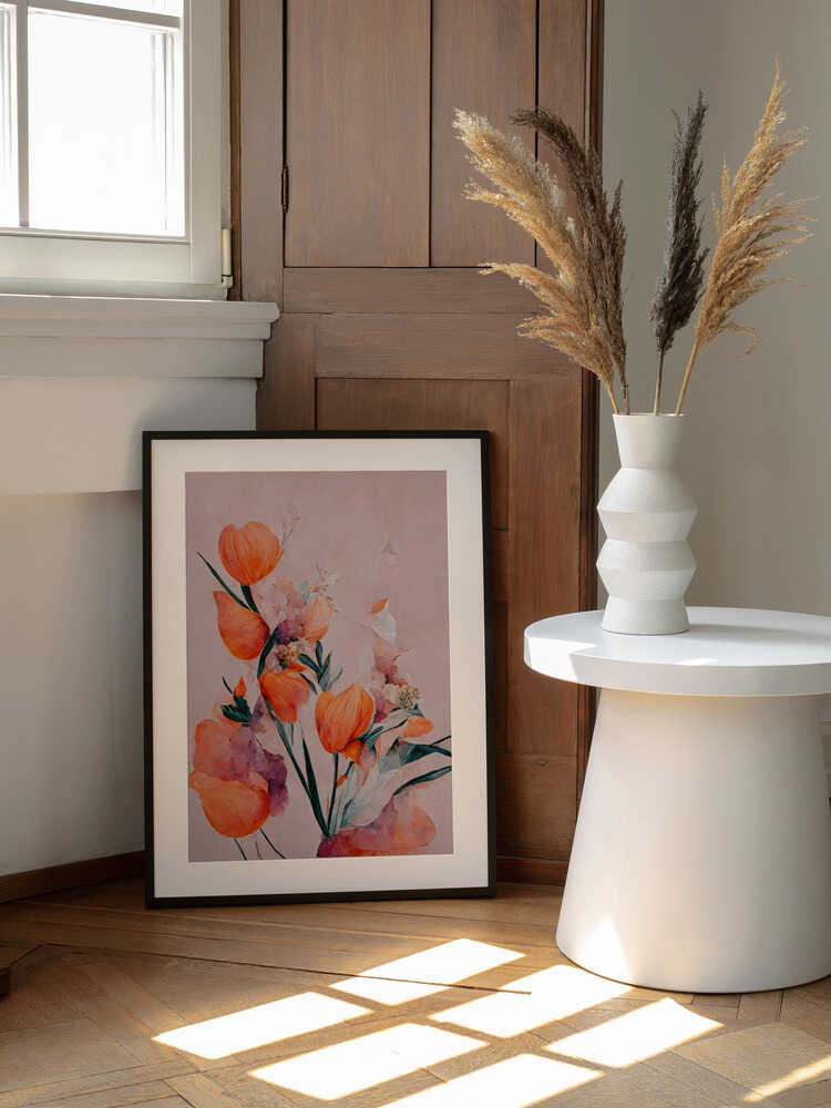 Petals and Elegance, arte de Treechild enmarcado en una pared