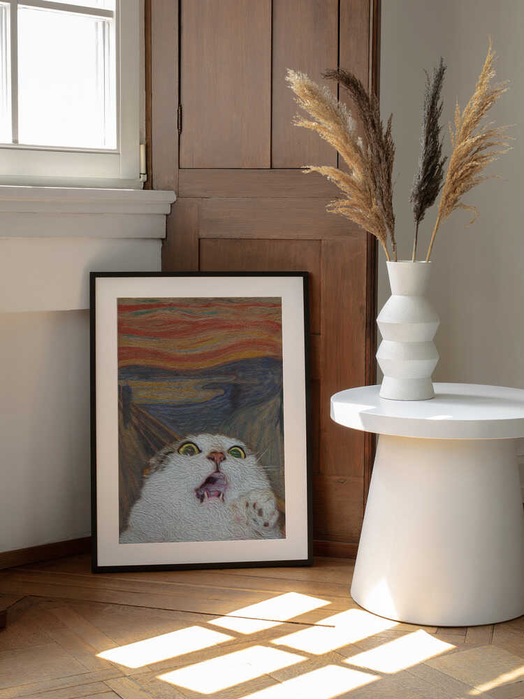 The Cat Scream, arte de Artelele enmarcado en una pared
