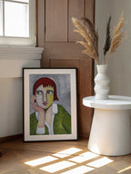 Pensive Red Haired Woman, arte de Sharyn Bursic enmarcado en una pared
