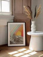 Retro Mountain Sunset, arte de Florent Bodart enmarcado en una pared