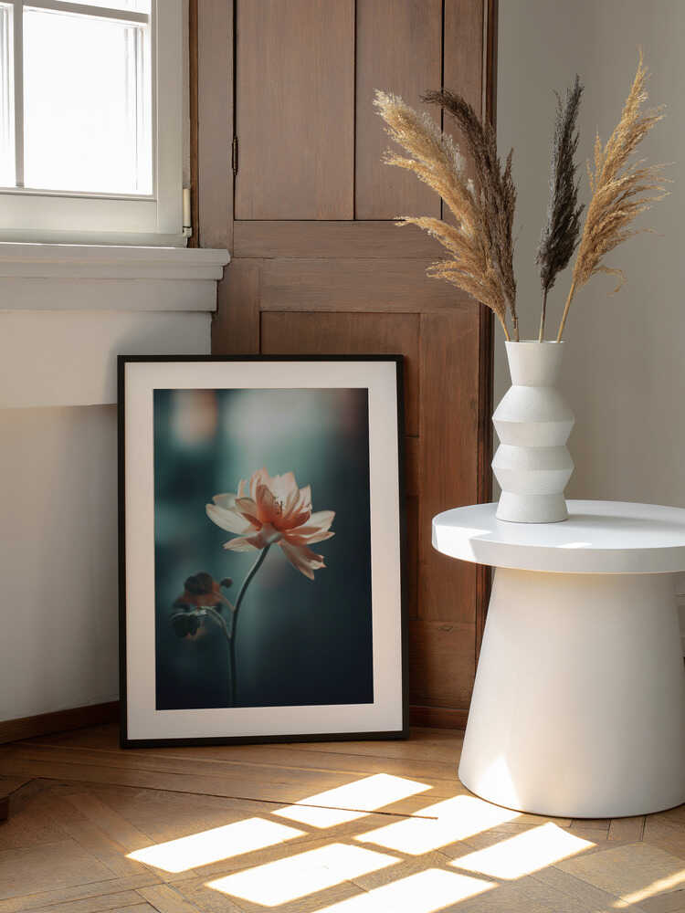 Petal Serenity, arte de Treechild enmarcado en una pared