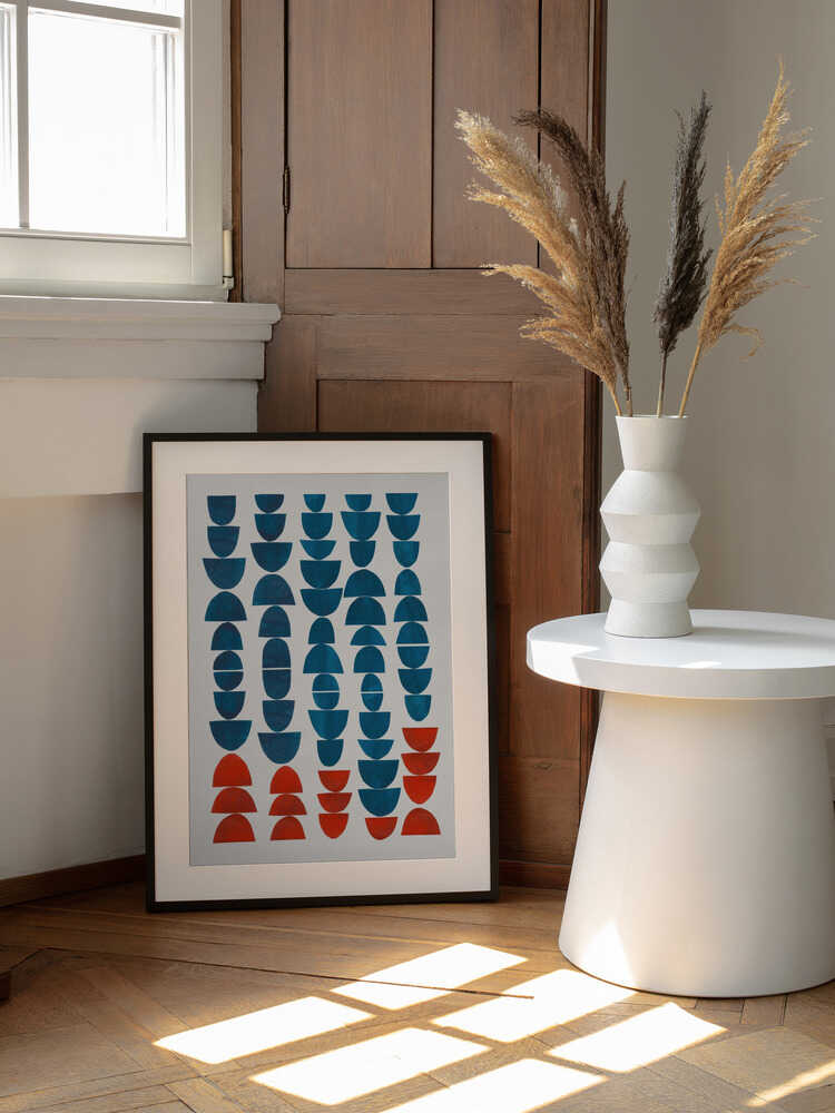 Colorful Curved Shapes, arte de Ejaaz Haniff enmarcado en una pared