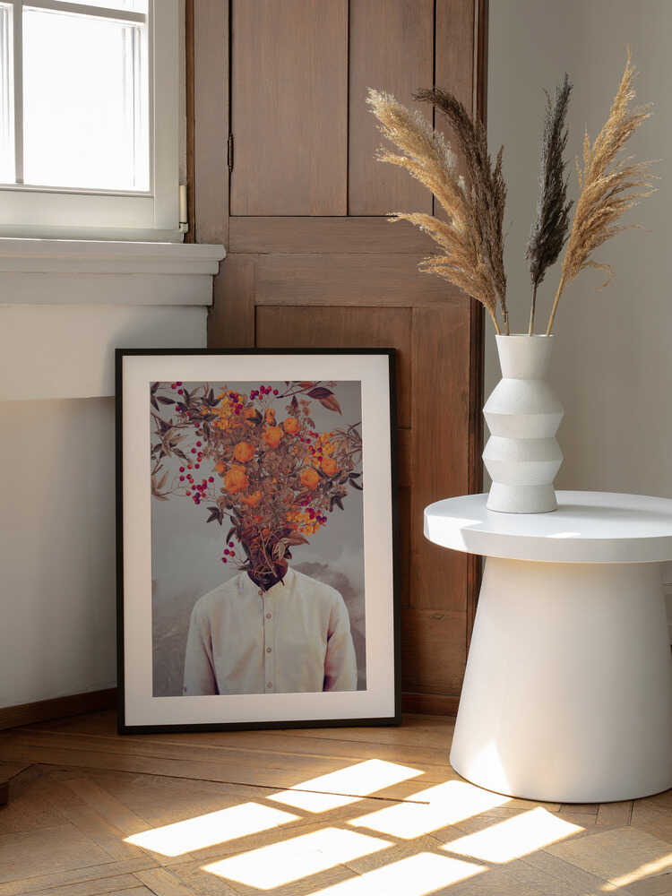 Bright Bloom, arte de Frank Moth enmarcado en una pared