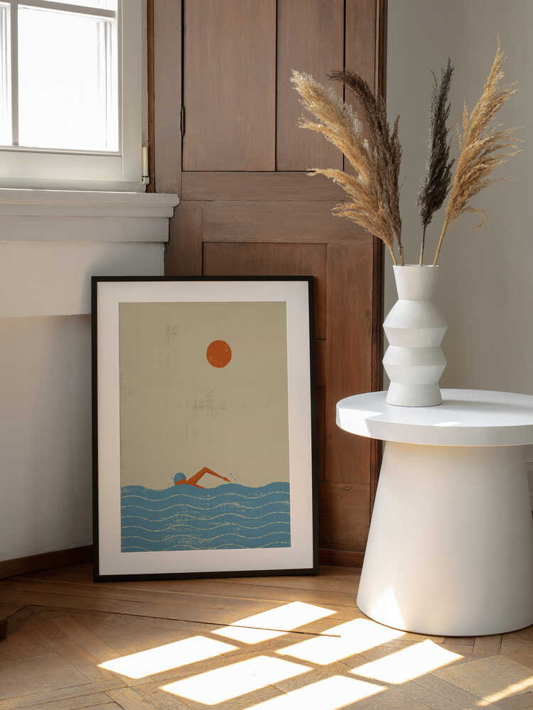 Summer Ocean Swim, arte de The Creating Mind enmarcado en una pared