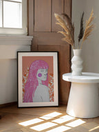 Blossom Gaze, arte de Treechild enmarcado en una pared