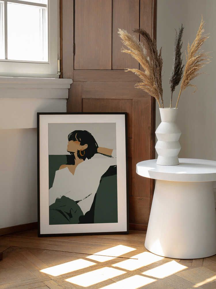 Quiet Elegance, arte de Treechild enmarcado en una pared