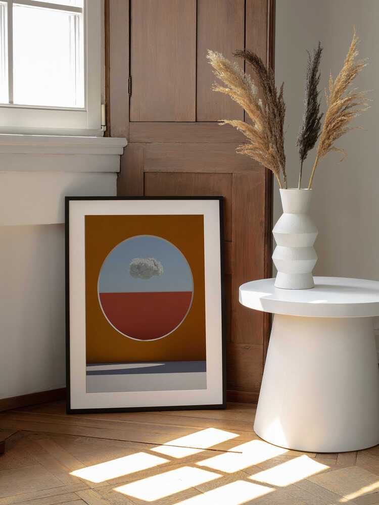 Minimal Cloud Circle, arte de Javier Pardina enmarcado en una pared