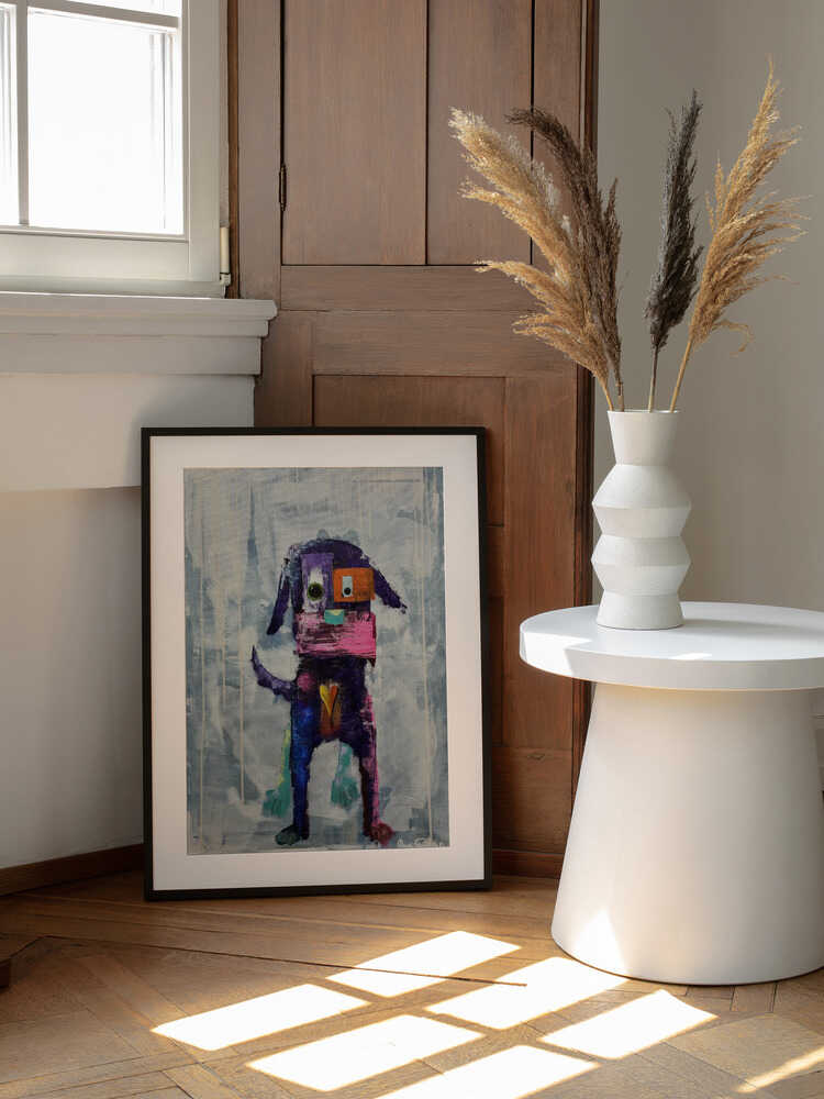 Colorful Abstract Dog, arte de Owe Emfestav enmarcado en una pared