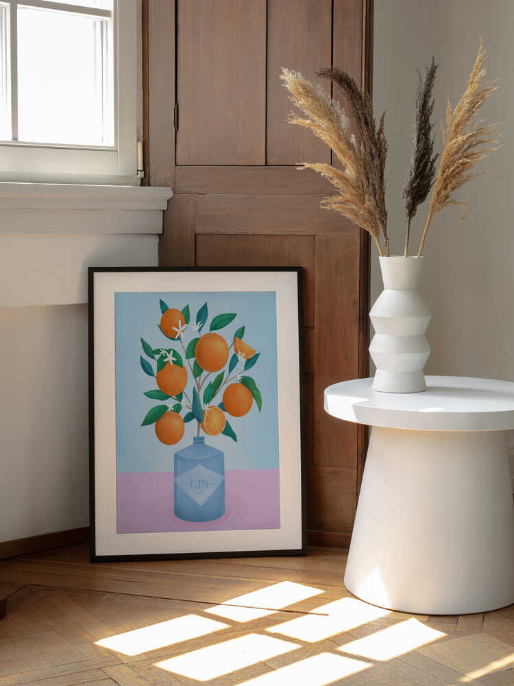 Oranges, arte de Petra Lizde enmarcado en una pared