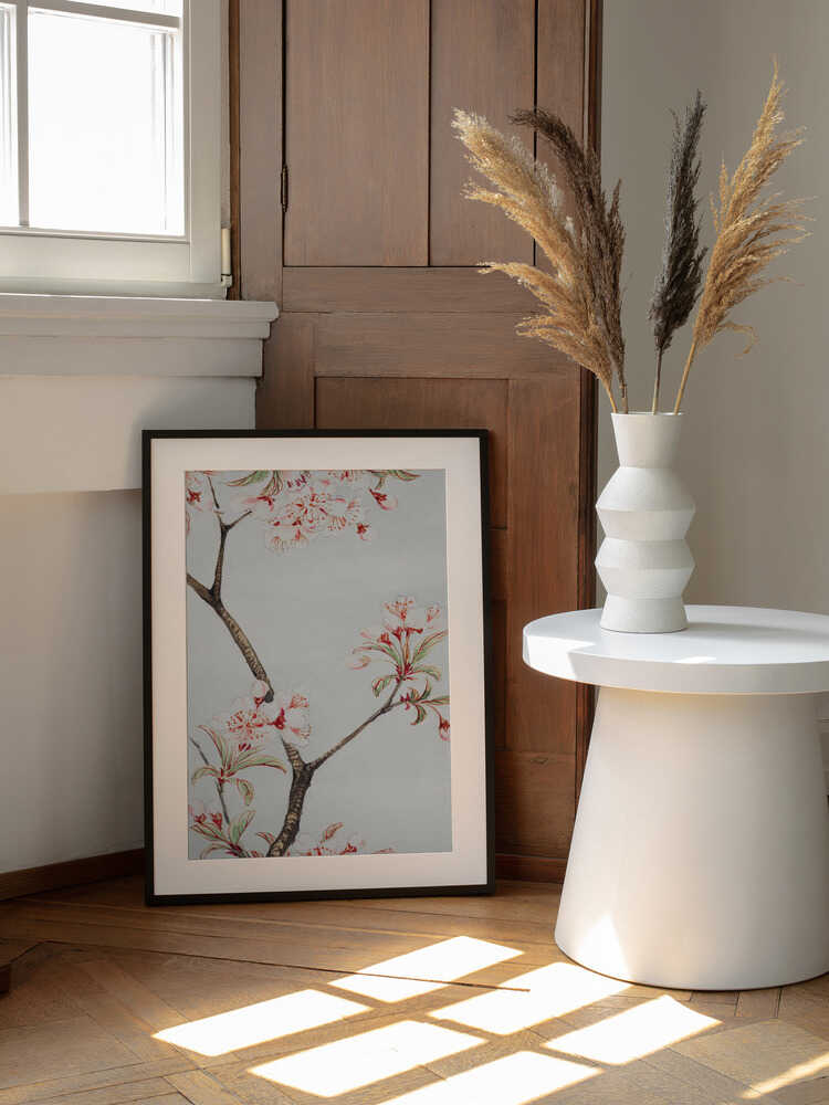 Sakura Cherry During 1870–1880, arte de Megata Morikaga enmarcado en una pared