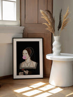 Bubblegum Bitcoin Queen, arte de Talitha McQueen enmarcado en una pared