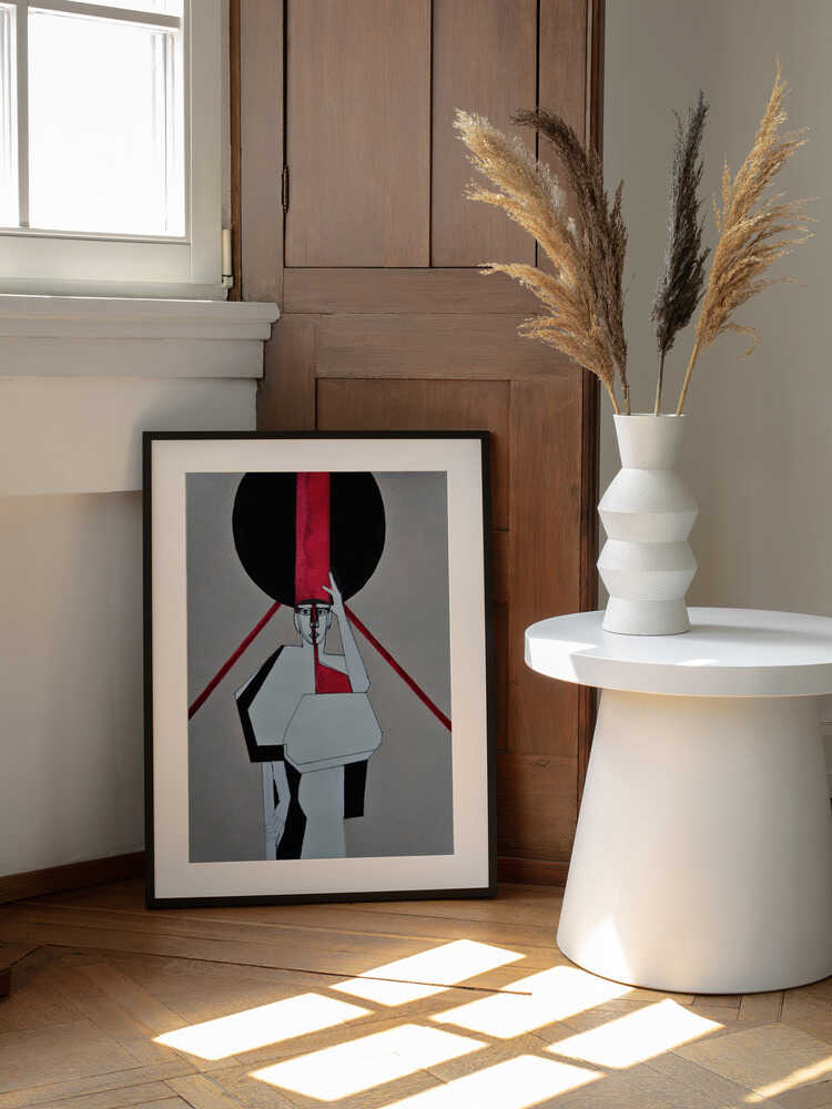 Red Stripe Woman, arte de Doris Schmitz enmarcado en una pared