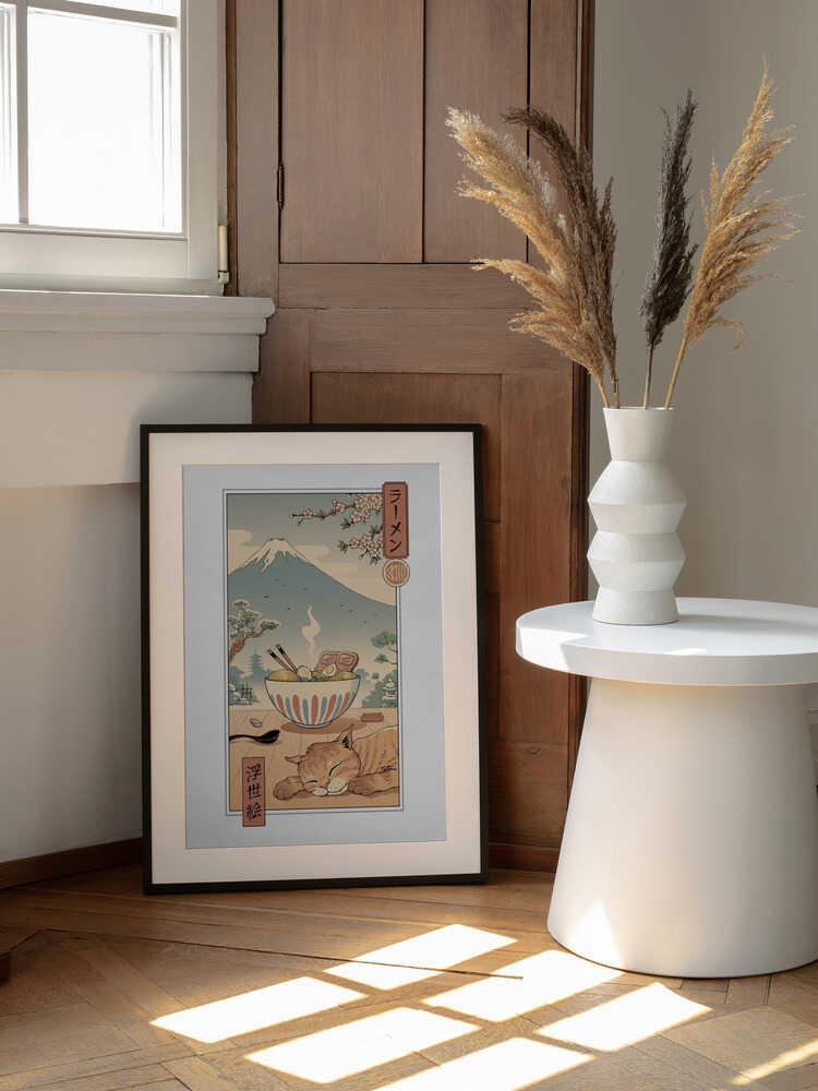 A Perfect Ramen Weather, arte de Vincent Trinidad enmarcado en una pared