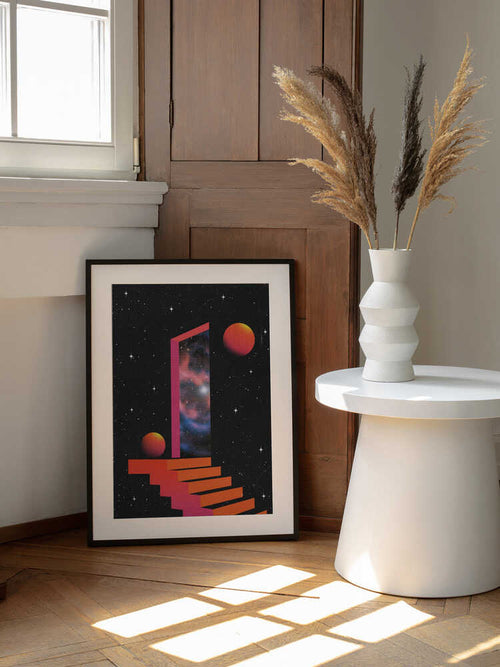 Cosmic Portal Stairs, arte de Nibera enmarcado en una pared