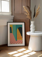 Vibrant Geometric Archways, arte de Jazzberry Blue enmarcado en una pared