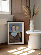 Vintage Folk Portraits, arte de Sharyn Bursic enmarcado en una pared