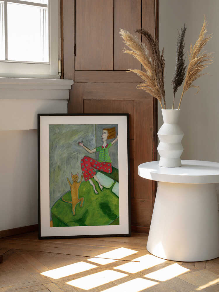 Happy Pajama Morning, arte de Sharyn Bursic enmarcado en una pared