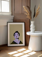 Stylized Geisha Portrait, arte de Nicholas enmarcado en una pared