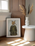 The Vintage Stylish Fox, arte de Mike Koubou enmarcado en una pared