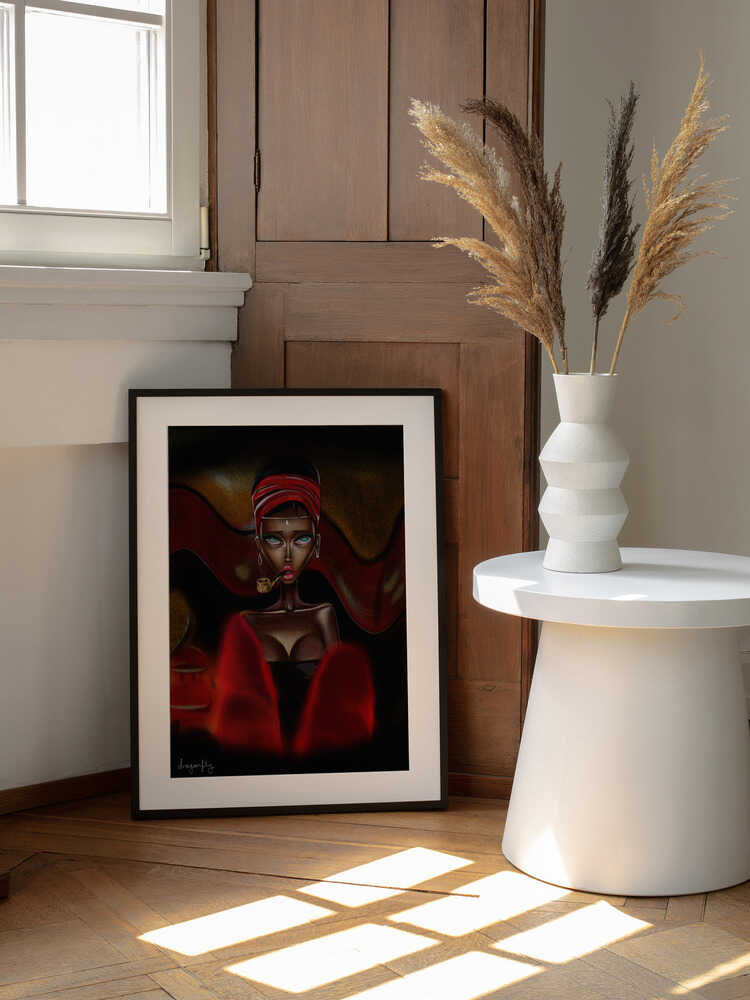 Red Turban Smoker, arte de dragonfly enmarcado en una pared