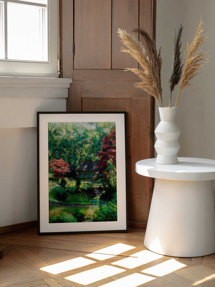 Japanese Garden 2 (2014), arte de Corné Akkers enmarcado en una pared