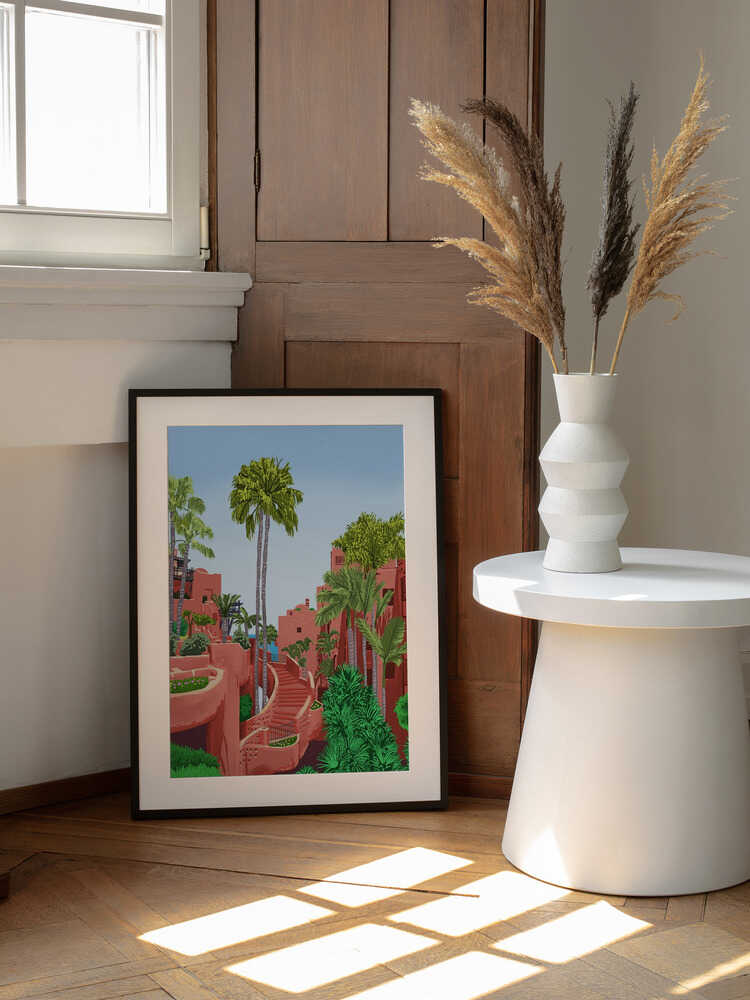 Terracotta Resort Palms, arte de Uma Gokhale enmarcado en una pared