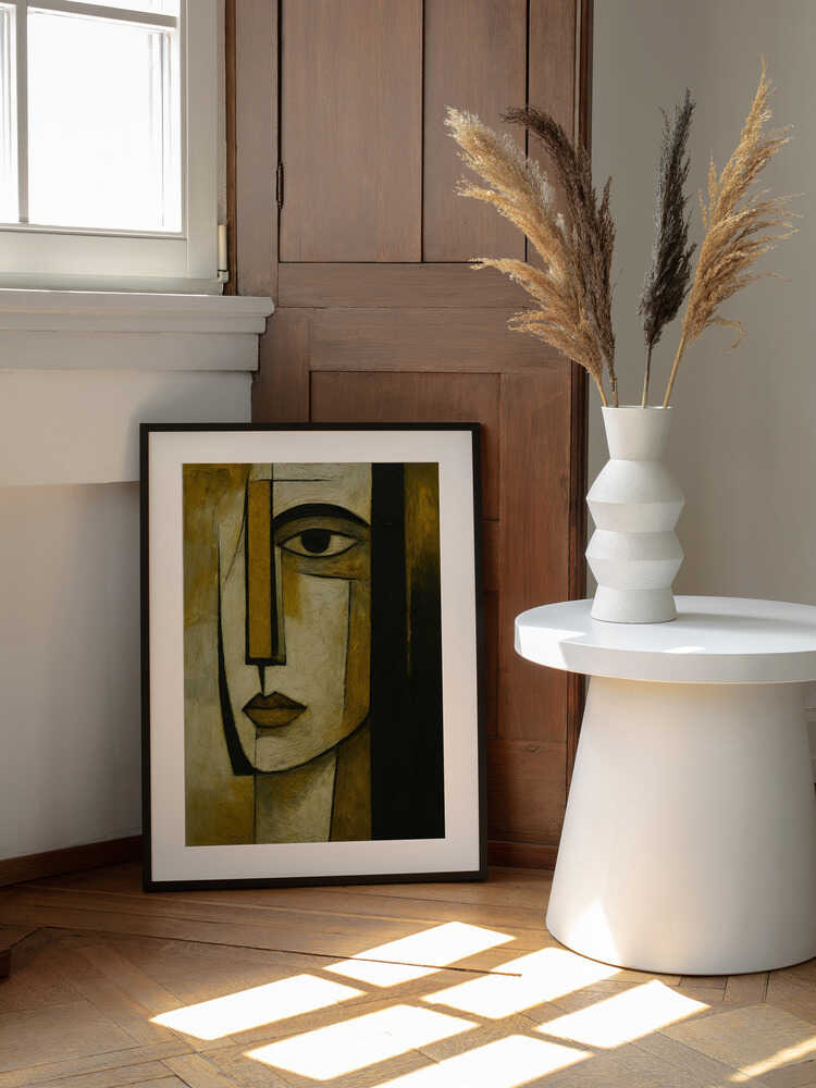 Abstract Golden Portrait, arte de HUGO enmarcado en una pared